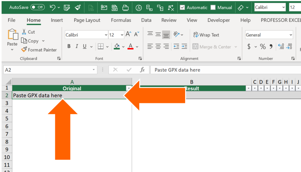 Copy the data into the data worksheet in the Excel tool to correct Strava / Garmin activity.