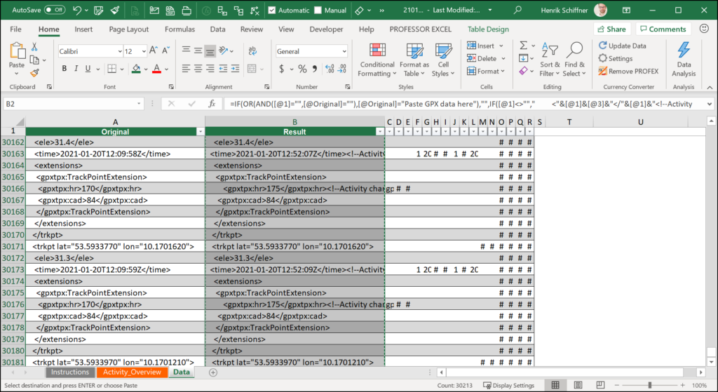 When you are done adjusting the settings, copy the data back into your GPX file to correct wrong Strava / Garmin data.