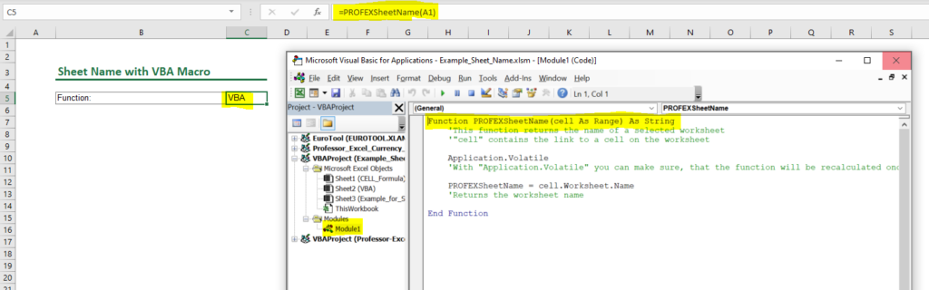 Insert Sheet Name In Cell Easy 3 Methods To Return The Worksheet Name Professor Excel