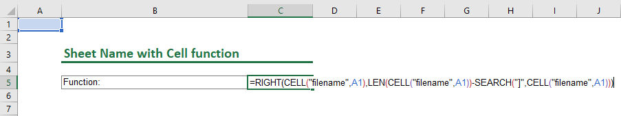 Insert a sheet name with the cell function.