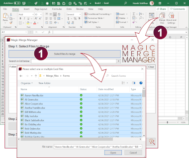 Select all files to merge into one Excel workbook.