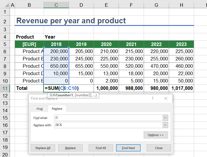 Copy and Replace can only help a bit when converting relative to absolute references in Excel.