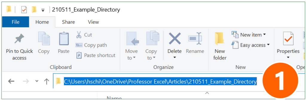 Copy the folder path from Windows Explorer.