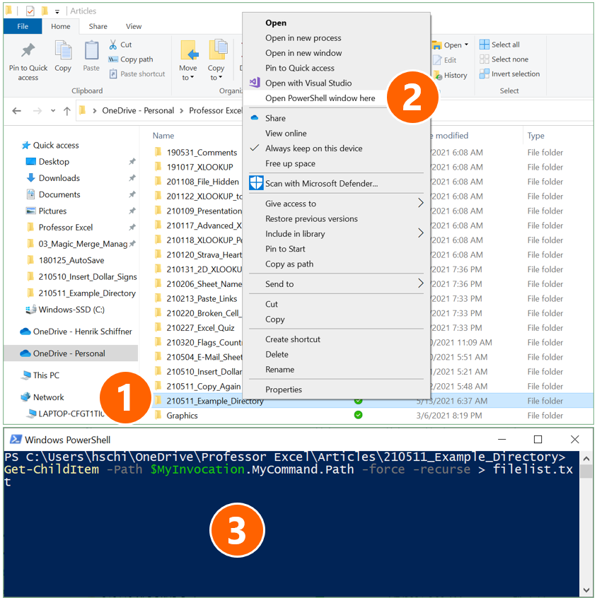 The PowerShell method is very complex. First open the folder in PowerShell and paste a line of code.