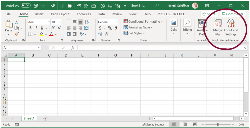 Magic Merge Manager adds two buttons to the Home ribbon in Excel.