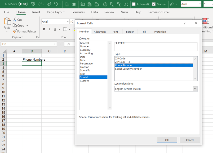 How to Easily Enter Phone Numbers in Excel Cells!