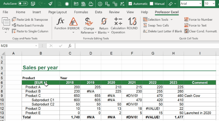 Insert IFERROR with Professor Excel Tools!