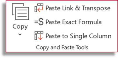 copy and paste features in Professor Excel Tools