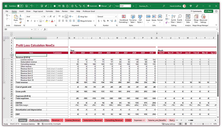 Download the business plan template in Excel.