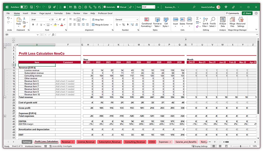 business plan excel simple