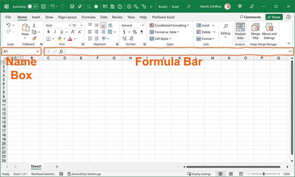 The formula bar in Excel.