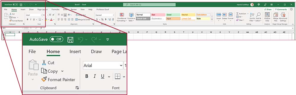 "Old" ribbon in Excel: Undo and Redo in Quick Access Toolbar.