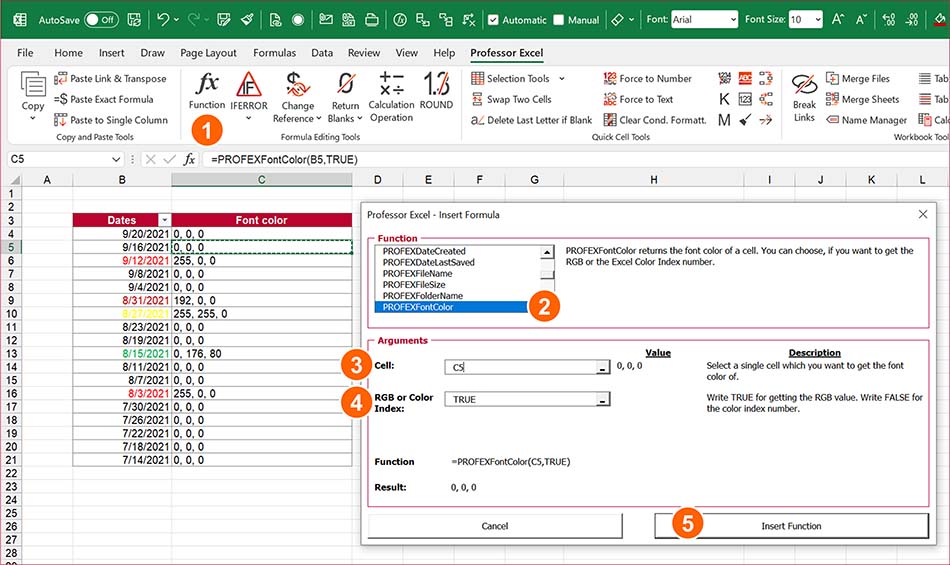 Return the font color for free with Professor Excel Tools.