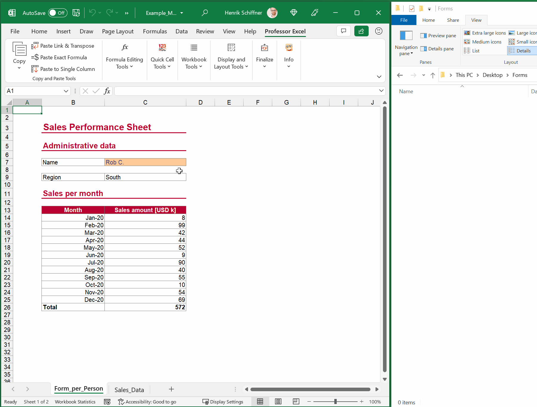 Mass export Excel sheet with the Excel add-in "Professor Excel Tools"