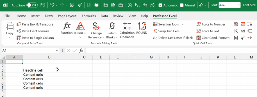 Apply formatting with one click with Professor Excel Tools.