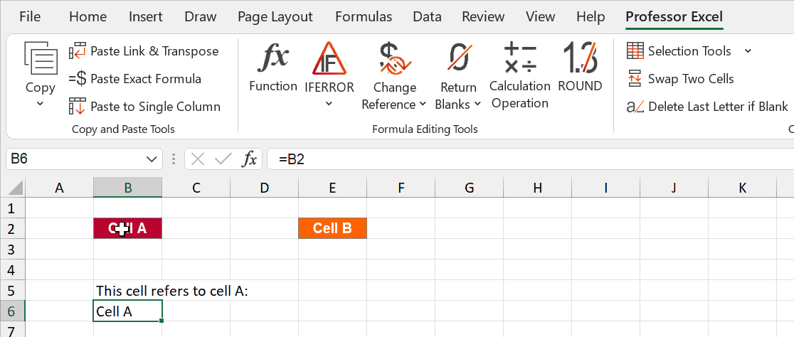 Use Professor Excel Tools to exchange two cells with just one click (click on "Swap Two Cells" on the Professor Excel ribbon).