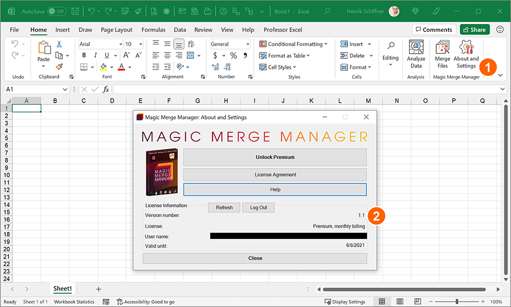 The version of Magic Merge Manager can be found in "About and Settings"