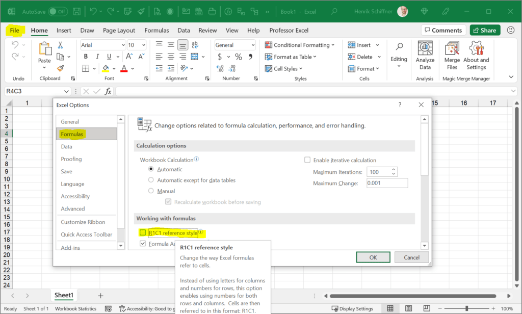 numbers, letters, excel, headings, change, options