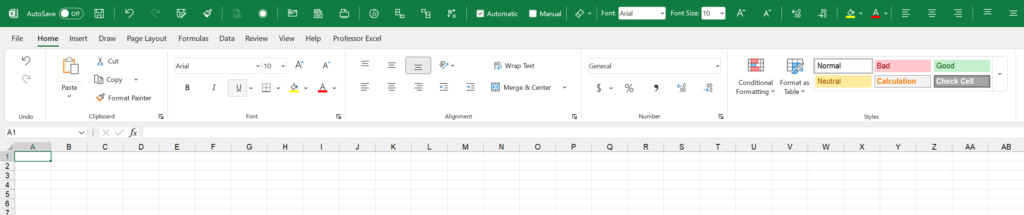 The Excel ribbon in "Touch Mode". Buttons are big and spacious.