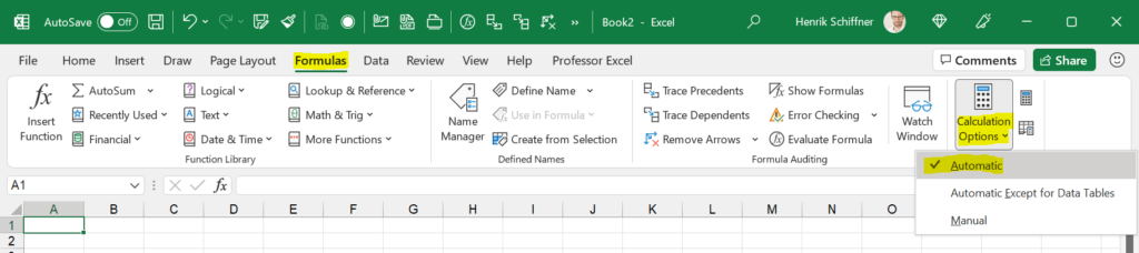 Switch to Automatic calculation mode if cells are not calculating or updating.