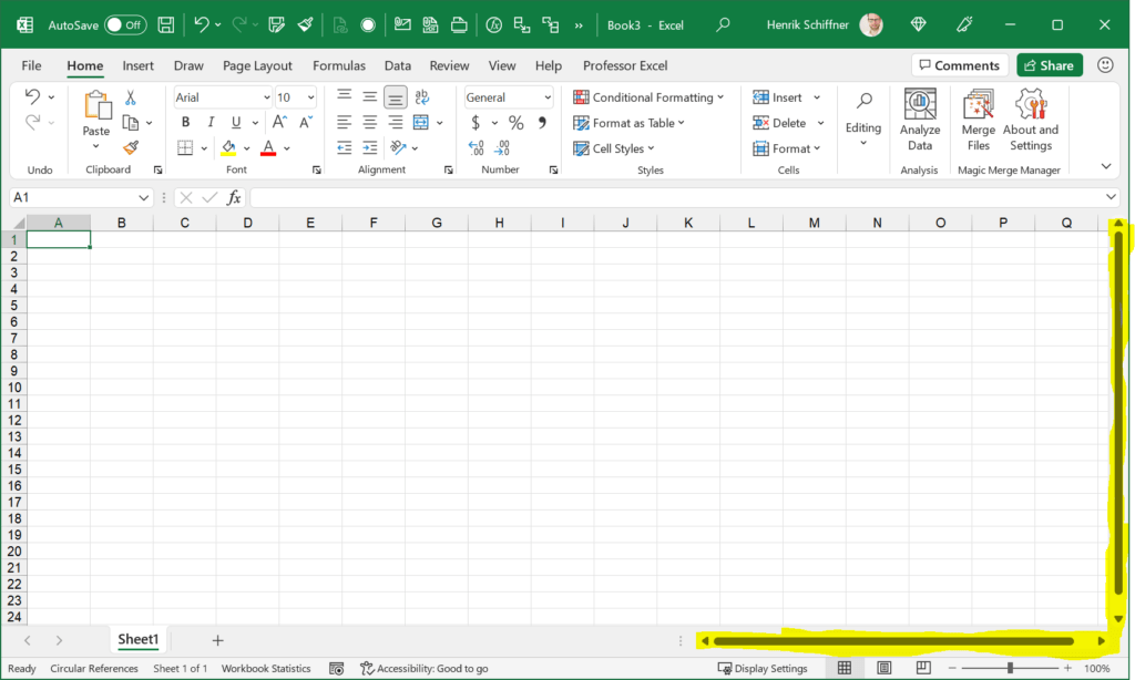 Scrollbars are usually quite helpful in Excel.