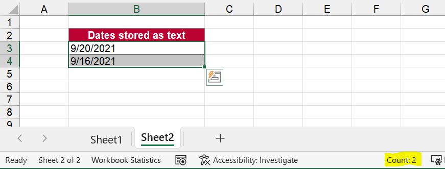 Dates recognized as text and not dates.