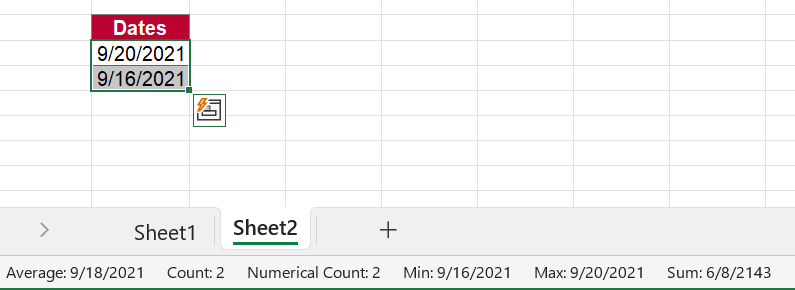 These two selected cells are correctly recognized as date cells.