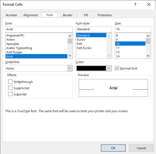 The Format Cells window offers very detailed formatting options.