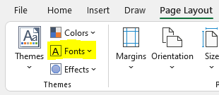 Change the Fonts in your workbook within the Themes section on the Page Layout ribbon.