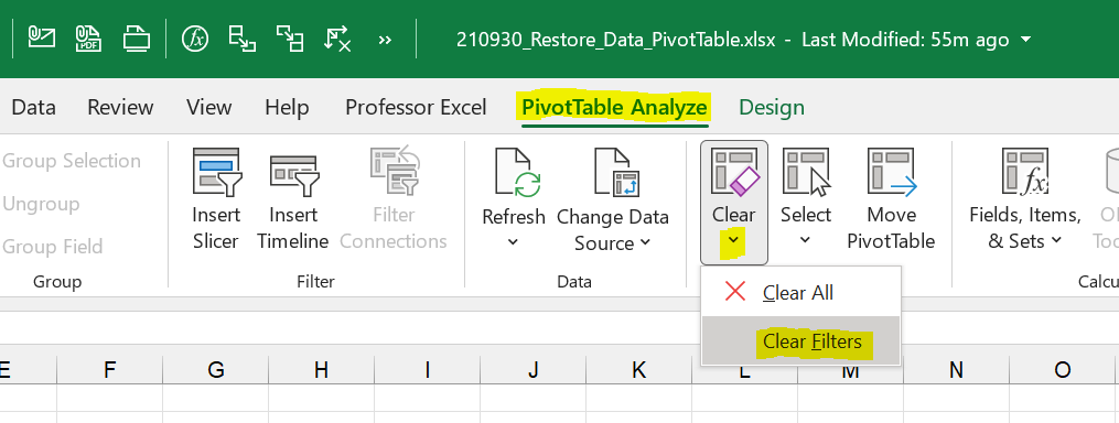 Remove all Filters in the PivotTable first.