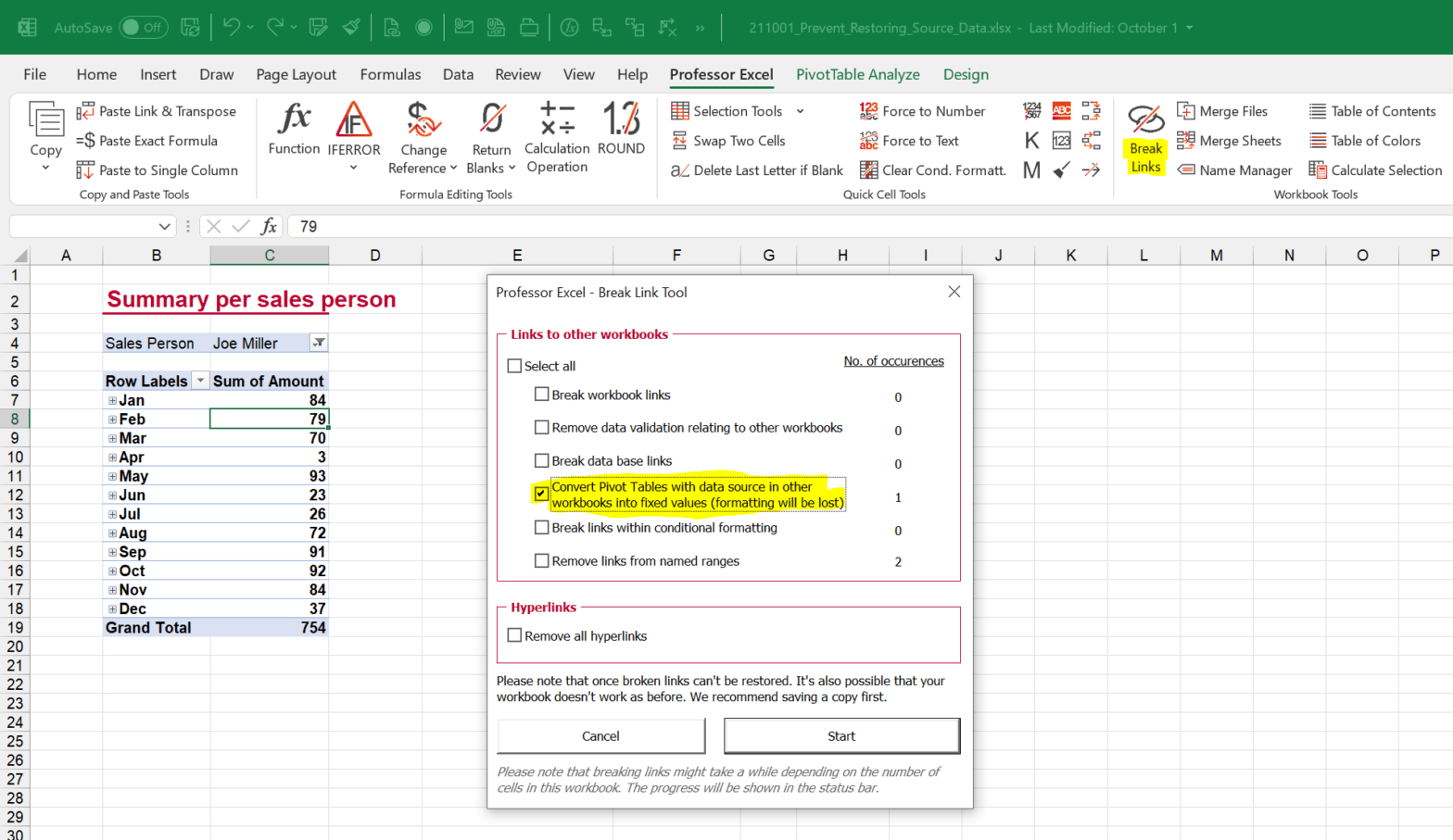 How to Prevent Users to Restore PivotTable Source Data