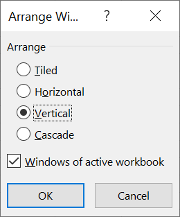 Instead of arranging windows vertically next to each other, you can also show them horizontally or - in case of more than two windows - see them "tiled". 