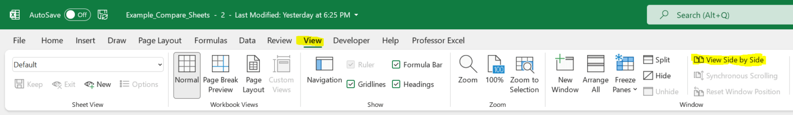 how to view two excel windows side by side