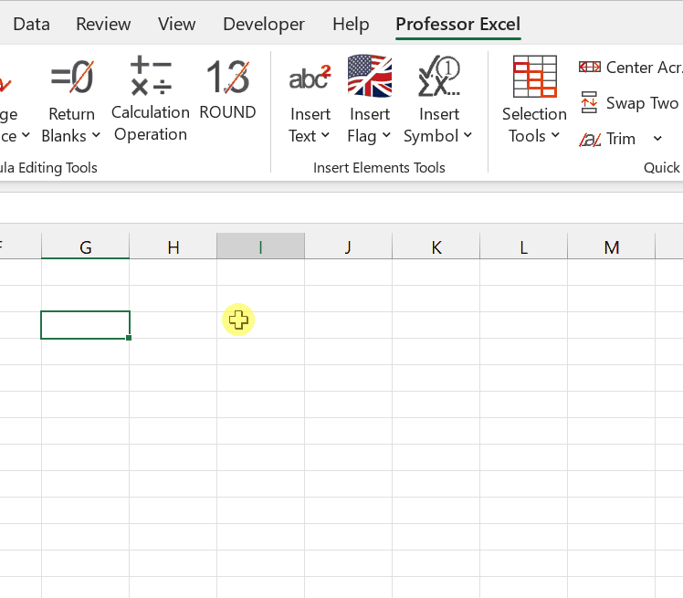 Insert check mark with just two clicks with Professor Excel Tools.