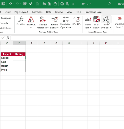 Insert Harvey balls with Professor Excel Tools.