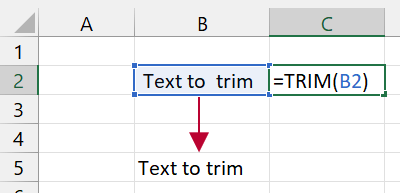 Example for the TRIM function in Excel.