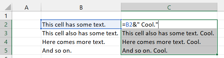 Concatenate the two text parts with the & sign.