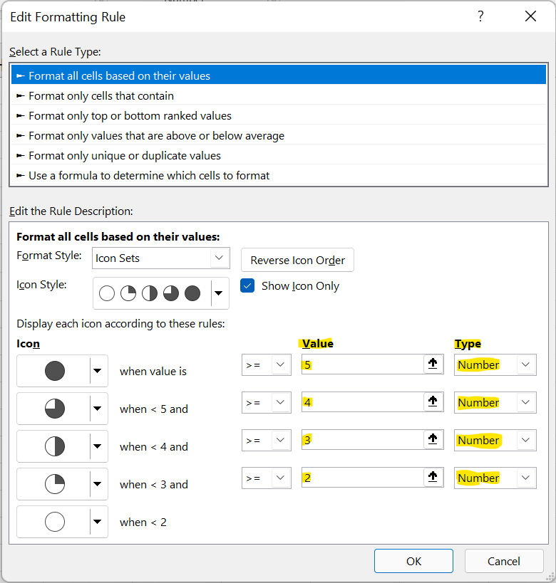 Fix the scale: Otherwise the Harvey balls change their filling based on the highest and lowest values.