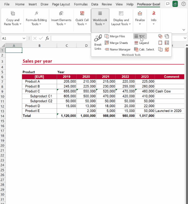 Quick Start: Insert a professional table of contents to your Excel file